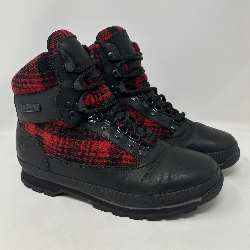 Timberland Woolrich Wool Buffalo Plaid Euro Hiker Boots Mens Size 9 Leather View 6